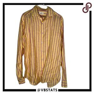 Giannetto Large Tangerine / Pink Striped Long Sleeve Luxury Linen LS Shirt Large